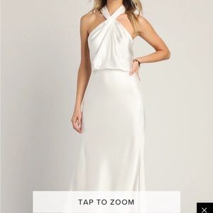 Lulus At the Halter White Satin Halter Neck Twist-Front Maxi Dress
